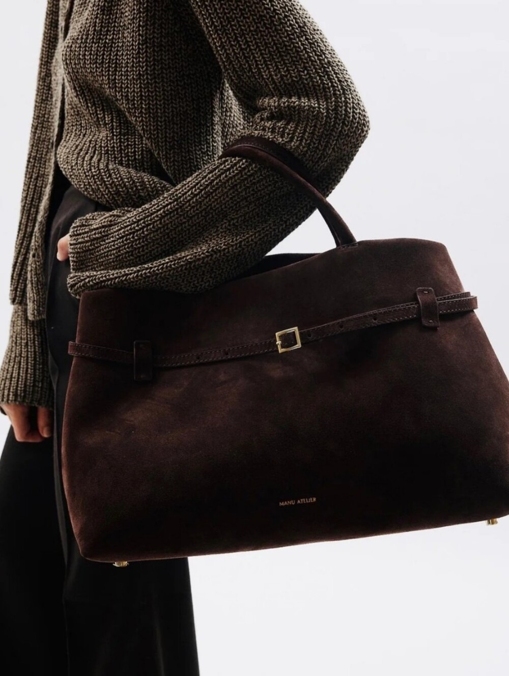 Manu Atelier Le Cambon 40 Deep Brown Suede Tote